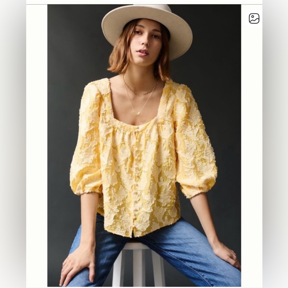 Anthropologie Yellow Textured Blouse